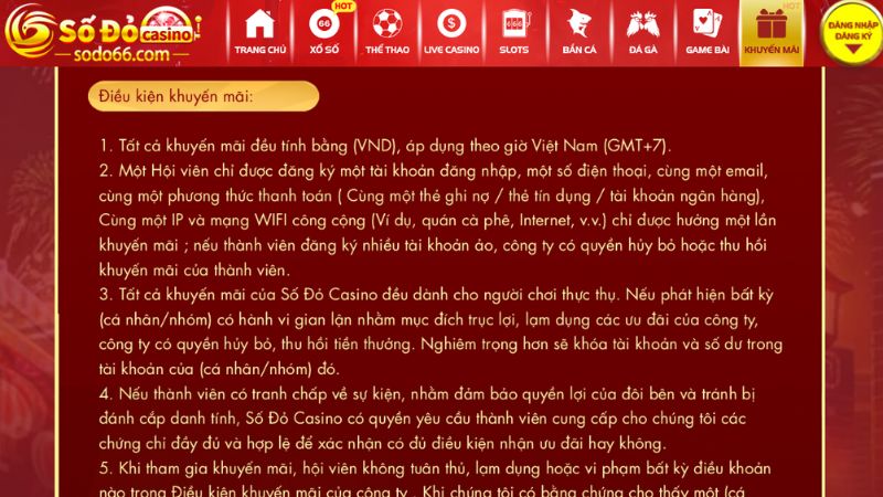 Điều kiện khi tham gia khuyến mãi tại Sodo66Điều kiện khi tham gia khuyến mãi tại Sodo66